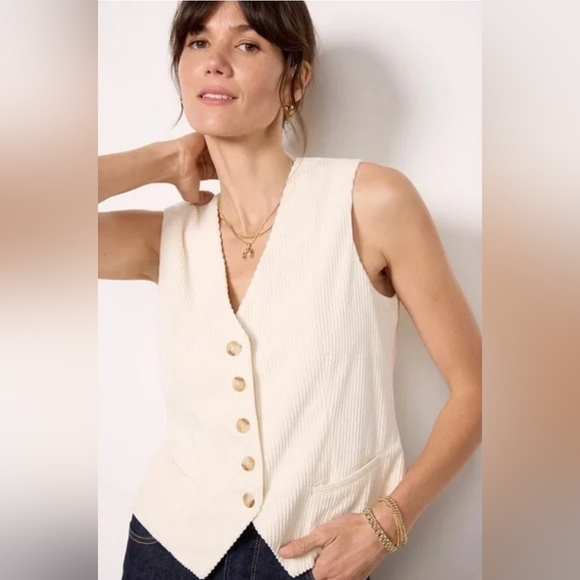 Evereve Cream Corduroy Button Vest Size Large - Picture 1 of 7